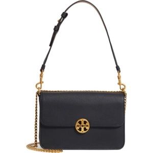 Tory Burch Black Leather Crossbody with Gold Logo